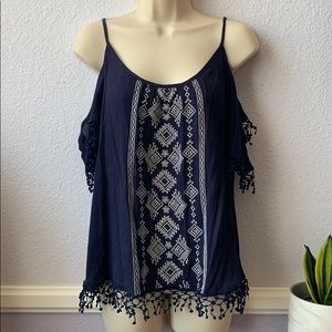 Navy Cold Shoulder Top